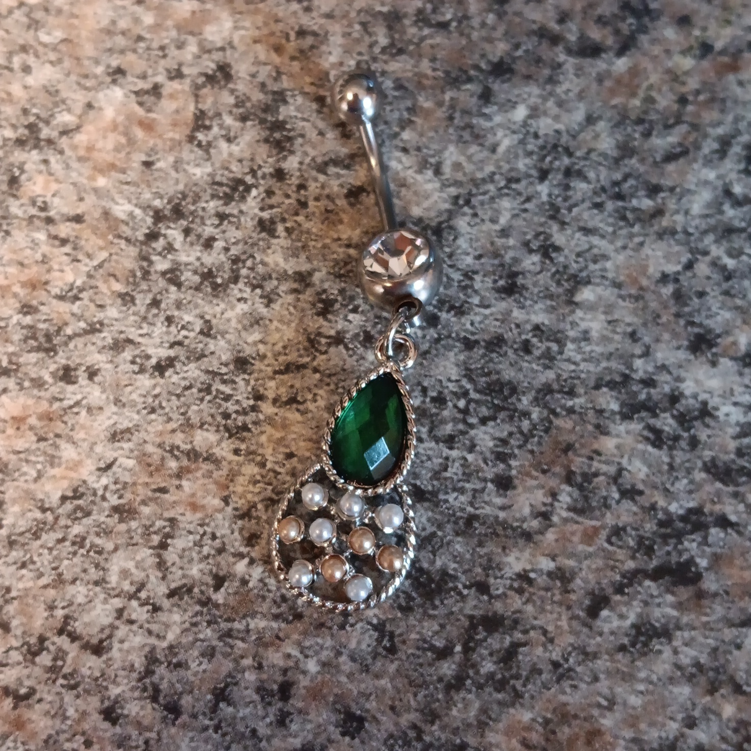 Green Beaded Dangle Belly Ring Green Beaded Dangle Belly Ring